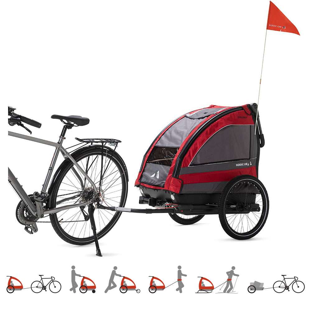 bike trailer red for kids transport nordic cab