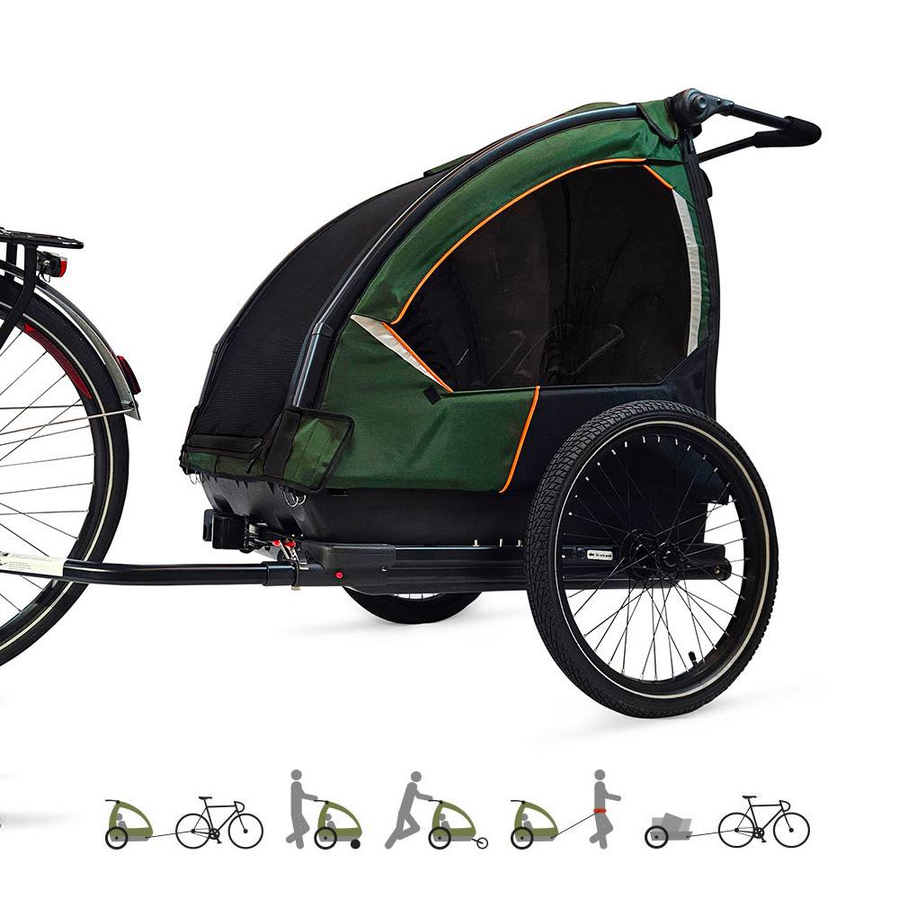 Bike Trailer with Reclining Seats. Green. Nordic Cab