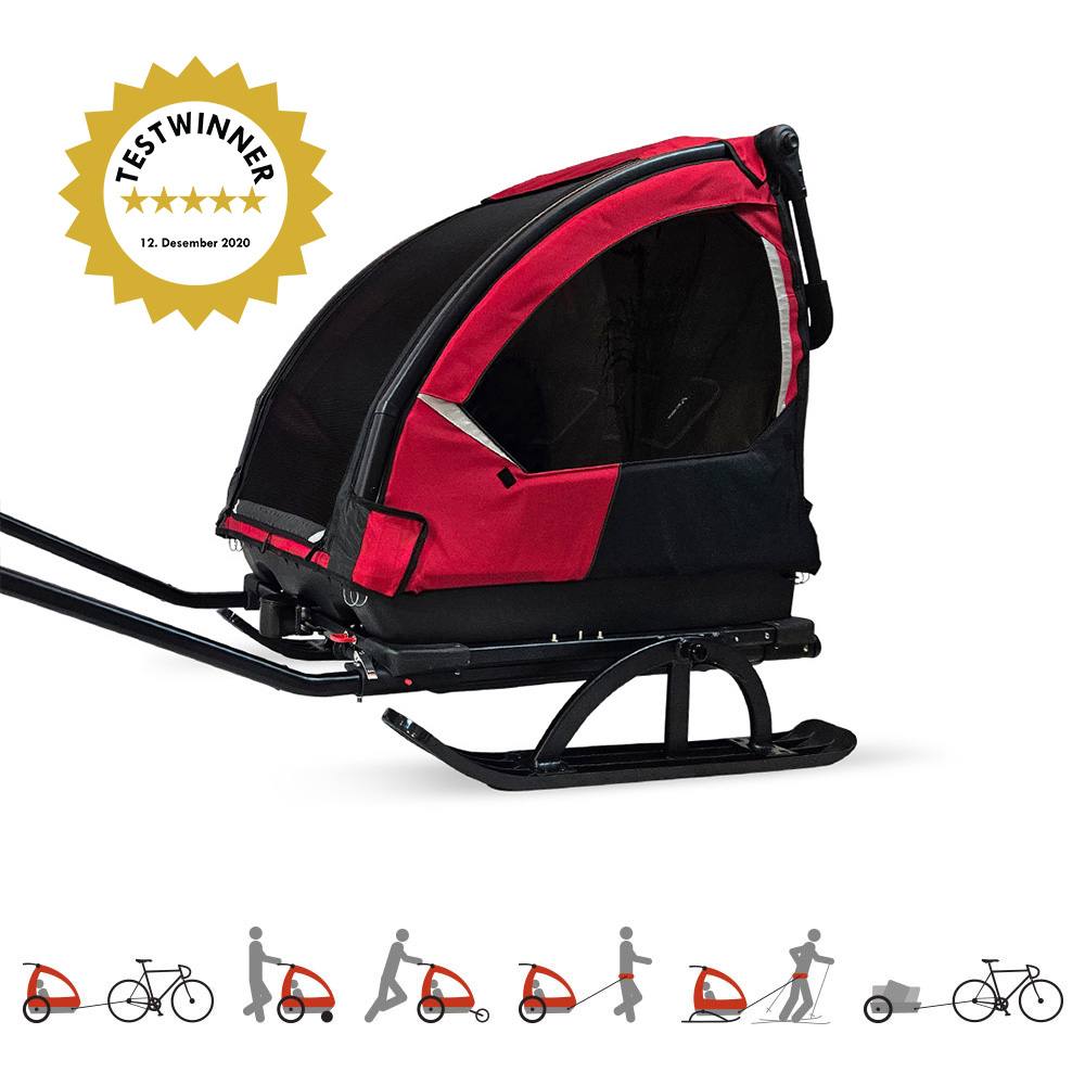 Explorer 6in1- Bike Trailer, Ski, Hiking, Jogger, Stroller and Cargo  (Solid Red)