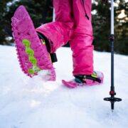 Kids with snowshoes in the snow | pink | Crescent Moon